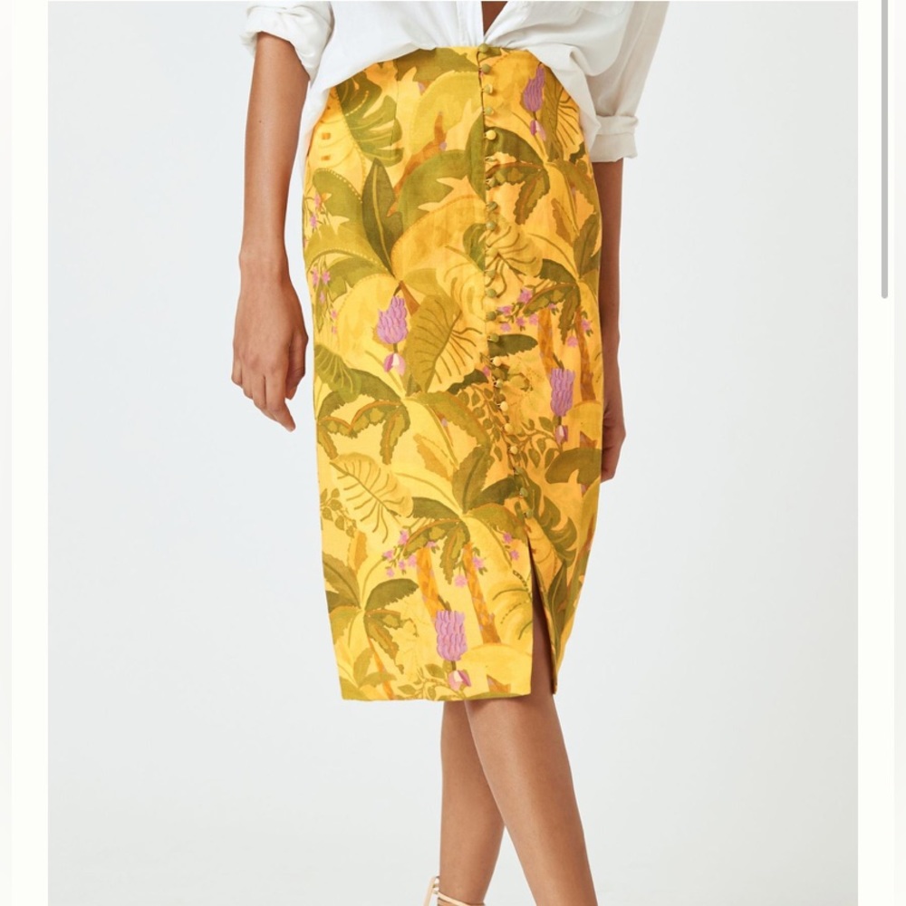 FARM RIO x Anthropologie Yellow Banana Leaf Tropical Midi Skirt (NWT)